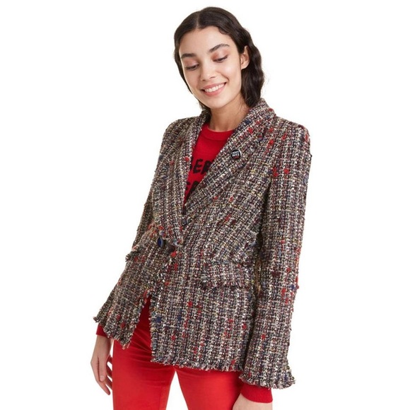 DESIGUAL Womens chaq drava blazer knit woven colorful jacket NWT - Picture 2 of 11